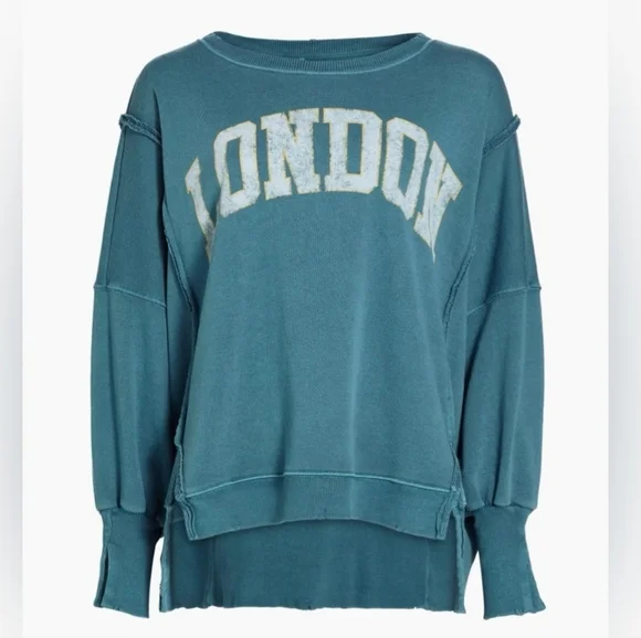 NWT FREE PEOPLE CAMDEN LONDON Denim Blue Sweatshirt We The Free New S Small - Picture 5 of 10